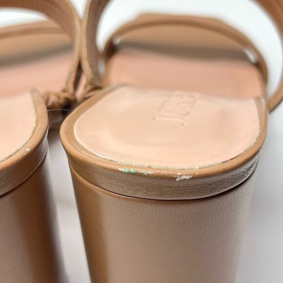 New J. Crew Evelyn Leather Double Strap Tan Neutral Heel Mule Sandals - Picture 10 of 11